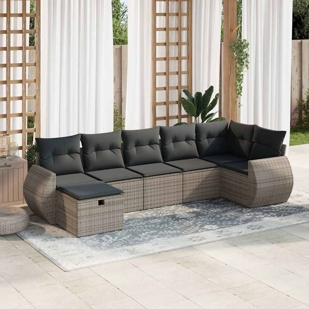 7 részes szürke polyrattan kerti ülőgarnitúra párnákkal