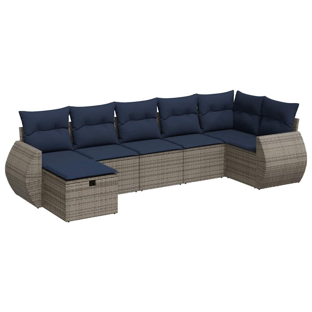 7 részes szürke polyrattan kerti ülőgarnitúra párnákkal