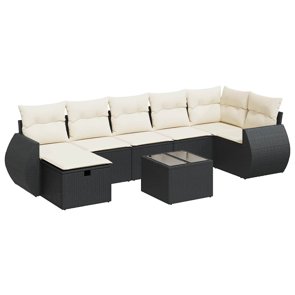 8 részes fekete polyrattan kerti ülőgarnitúra párnákkal