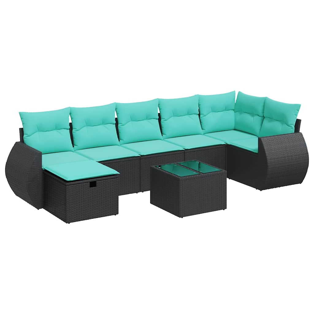 8 részes fekete polyrattan kerti ülőgarnitúra párnákkal