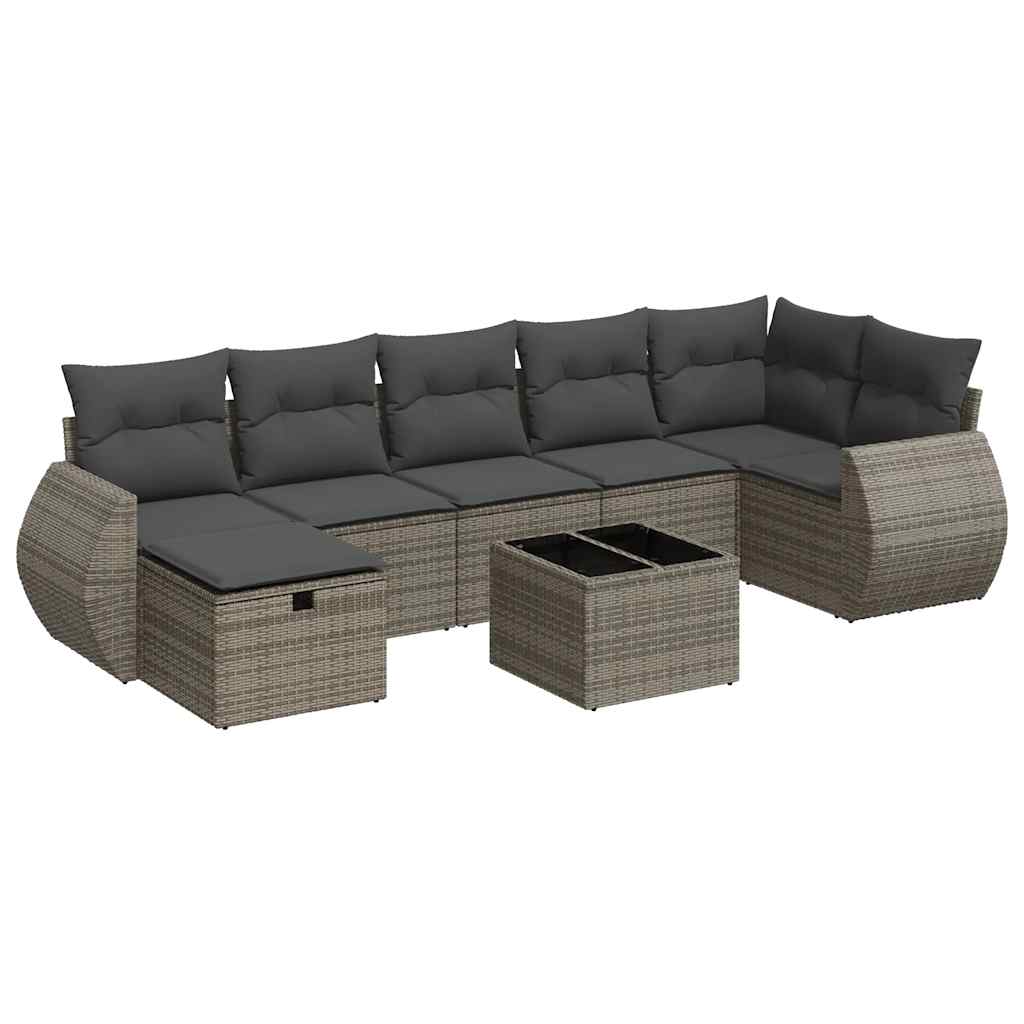 8 részes szürke polyrattan kerti ülőgarnitúra párnákkal
