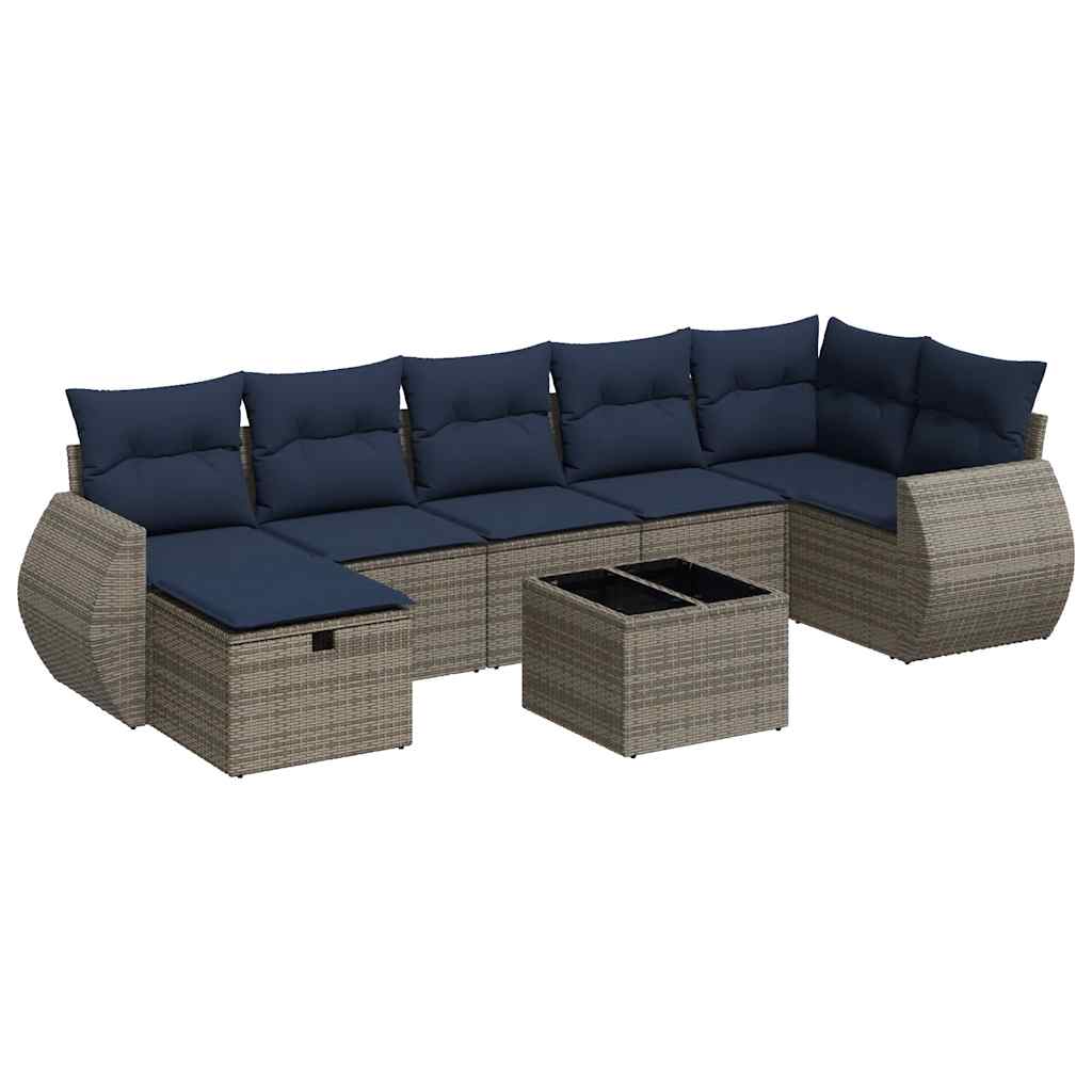 8 részes szürke polyrattan kerti ülőgarnitúra párnákkal