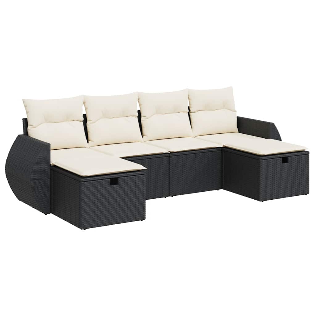 6 részes fekete polyrattan kerti ülőgarnitúra párnákkal