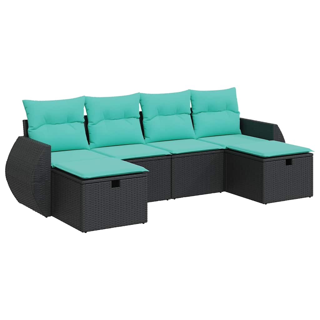 6 részes fekete polyrattan kerti ülőgarnitúra párnákkal