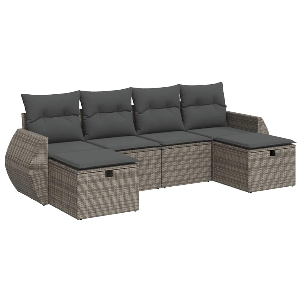 6 részes szürke polyrattan kerti ülőgarnitúra párnákkal