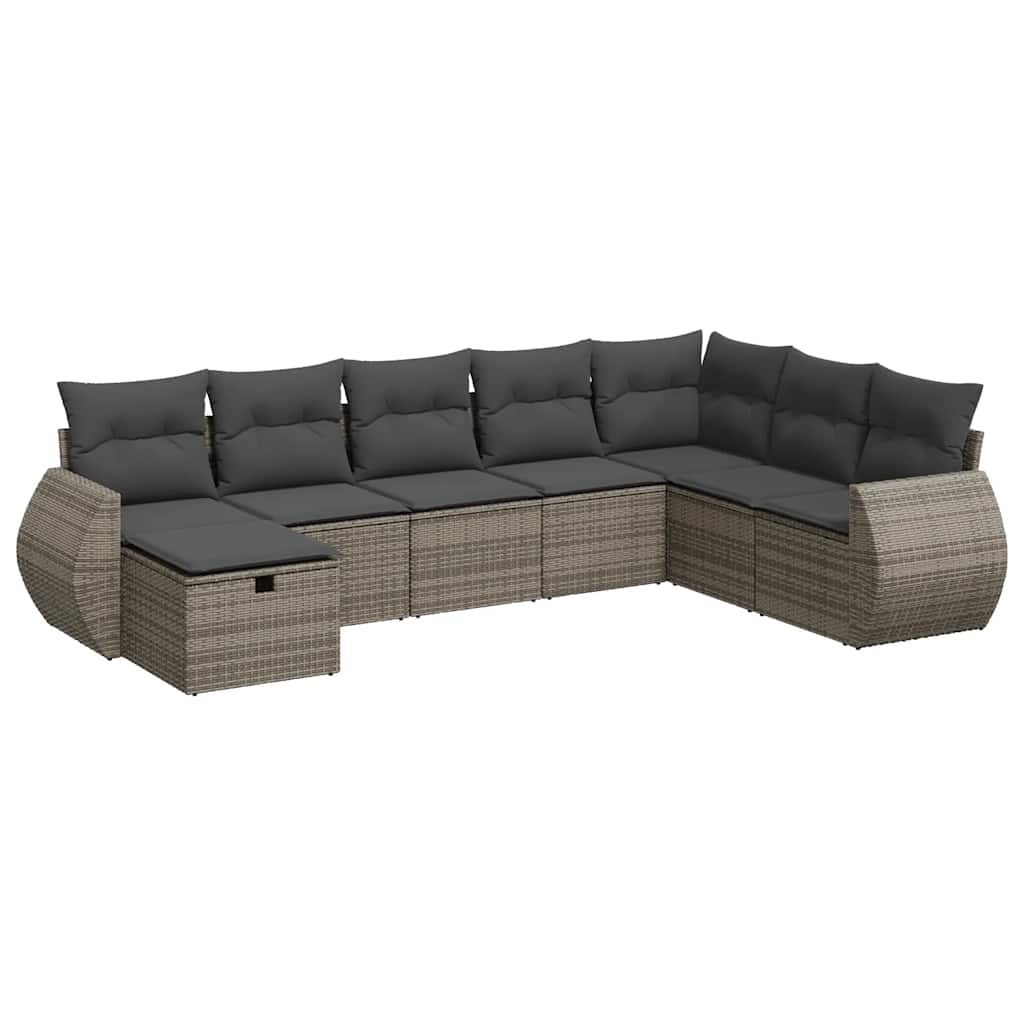 8 részes szürke polyrattan kerti ülőgarnitúra párnákkal
