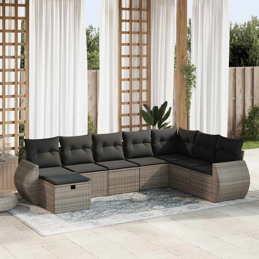 8 részes szürke polyrattan kerti ülőgarnitúra párnákkal