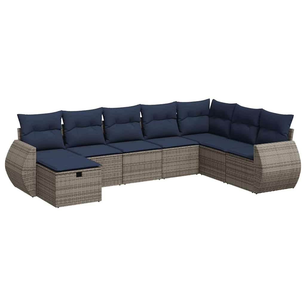 8 részes szürke polyrattan kerti ülőgarnitúra párnákkal