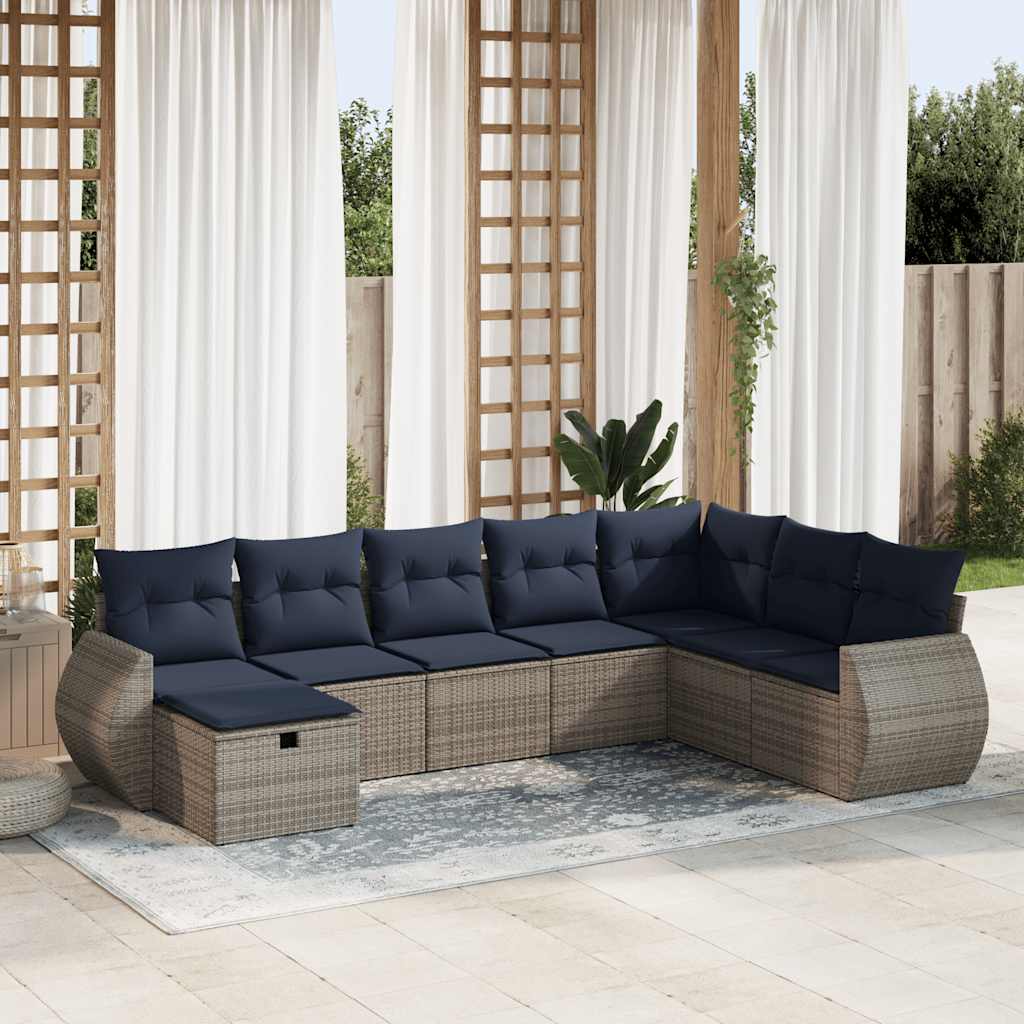 8 részes szürke polyrattan kerti ülőgarnitúra párnákkal
