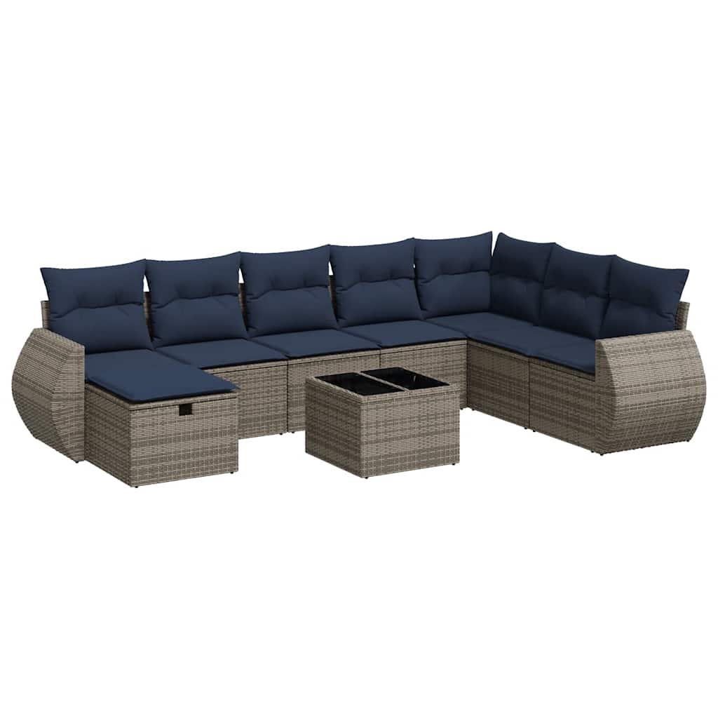 9 részes szürke polyrattan kerti ülőgarnitúra párnákkal