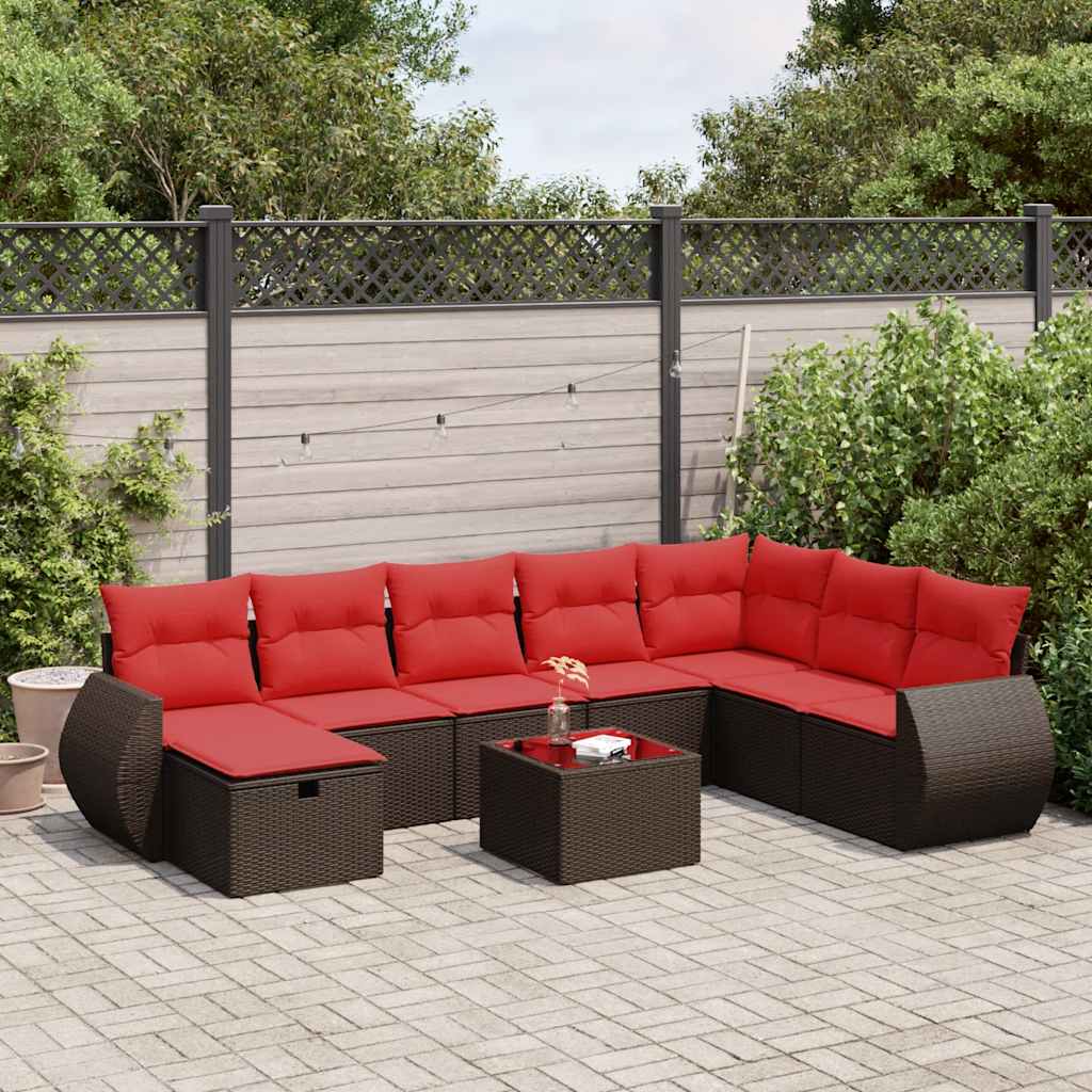 9 részes barna polyrattan kerti ülőgarnitúra párnákkal