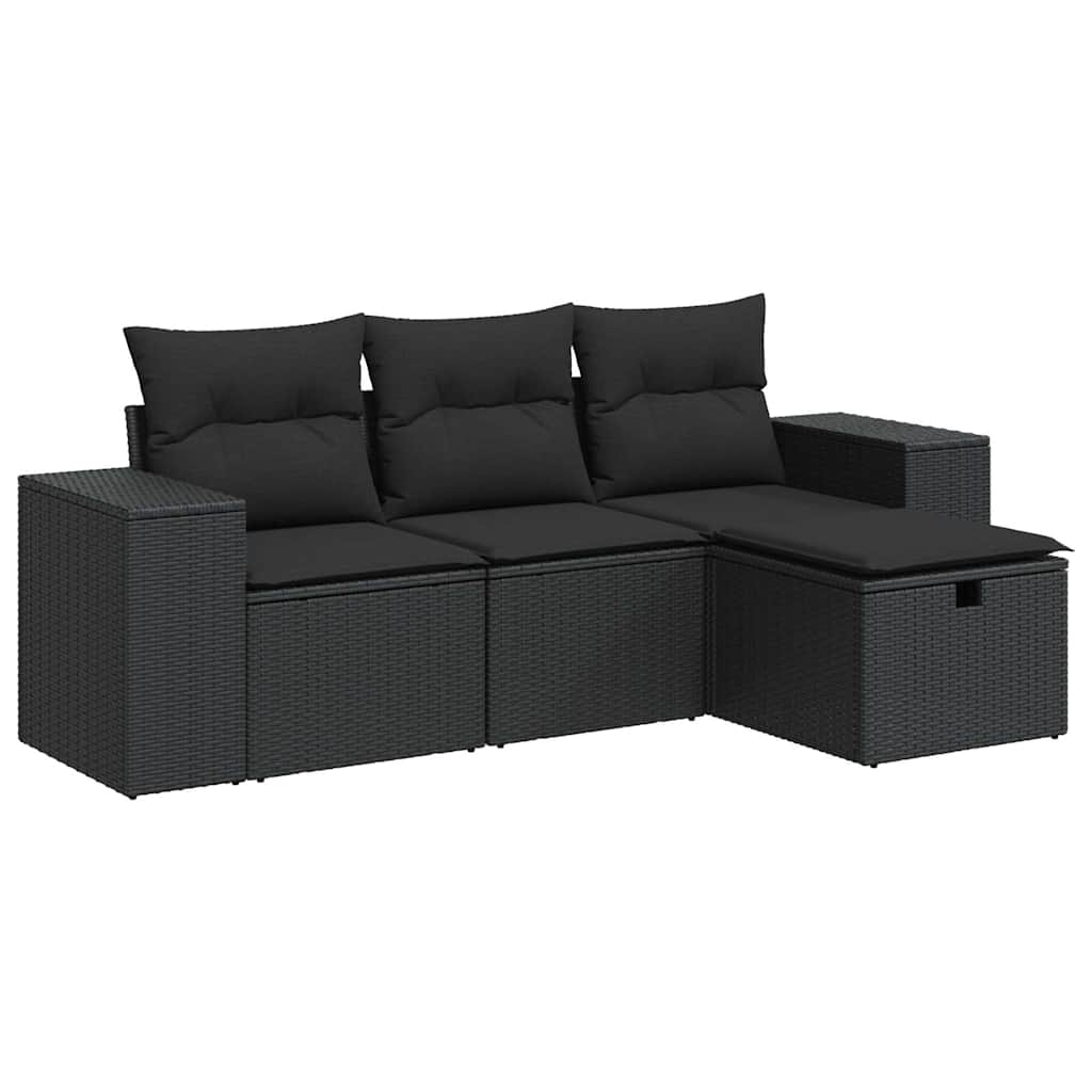 4 részes fekete polyrattan kerti ülőgarnitúra párnákkal