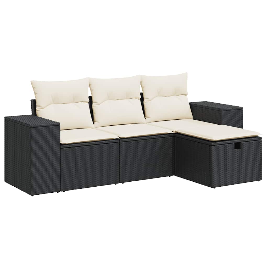 4 részes fekete polyrattan kerti ülőgarnitúra párnákkal