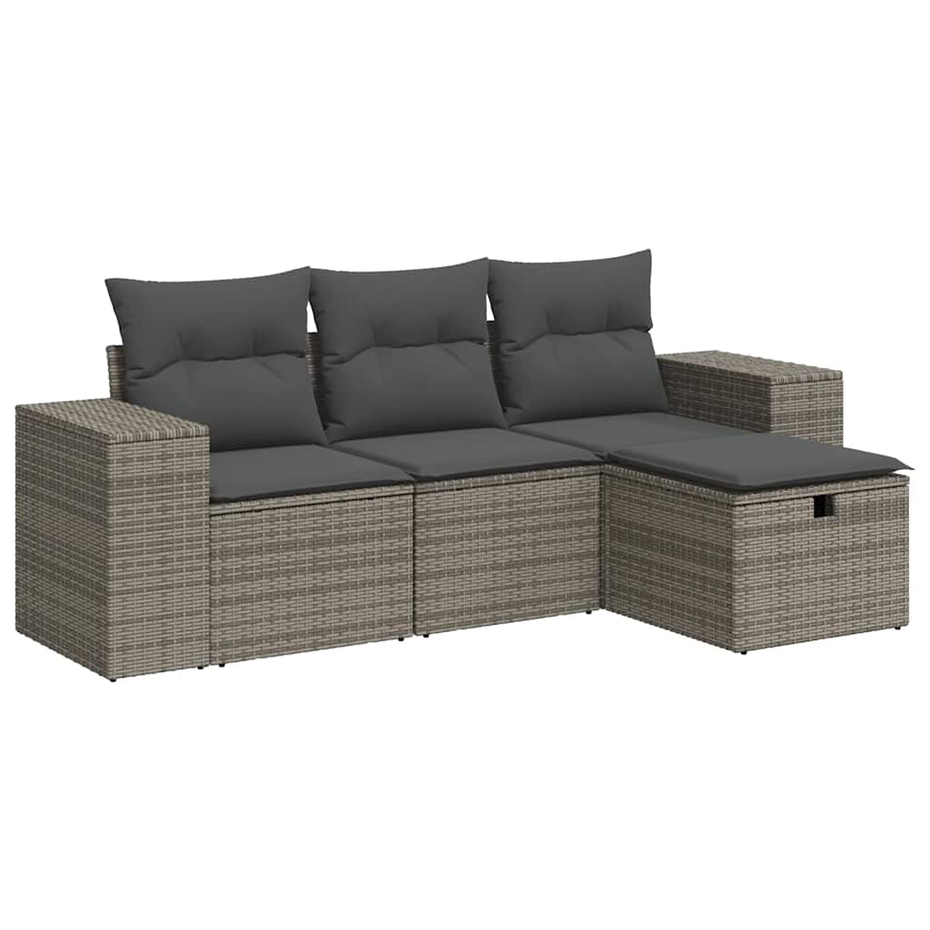 4 részes szürke polyrattan kerti ülőgarnitúra párnákkal