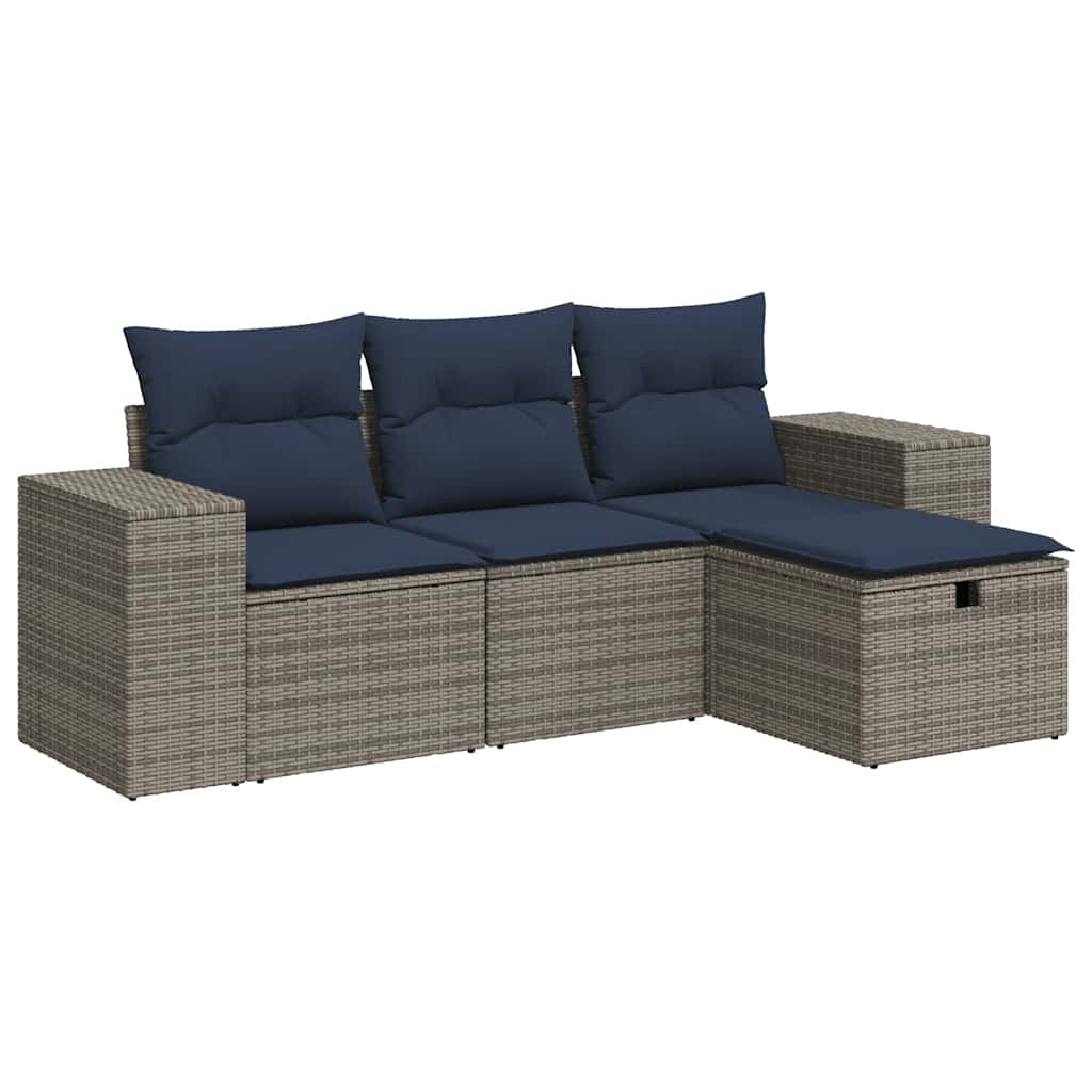 4 részes szürke polyrattan kerti ülőgarnitúra párnákkal