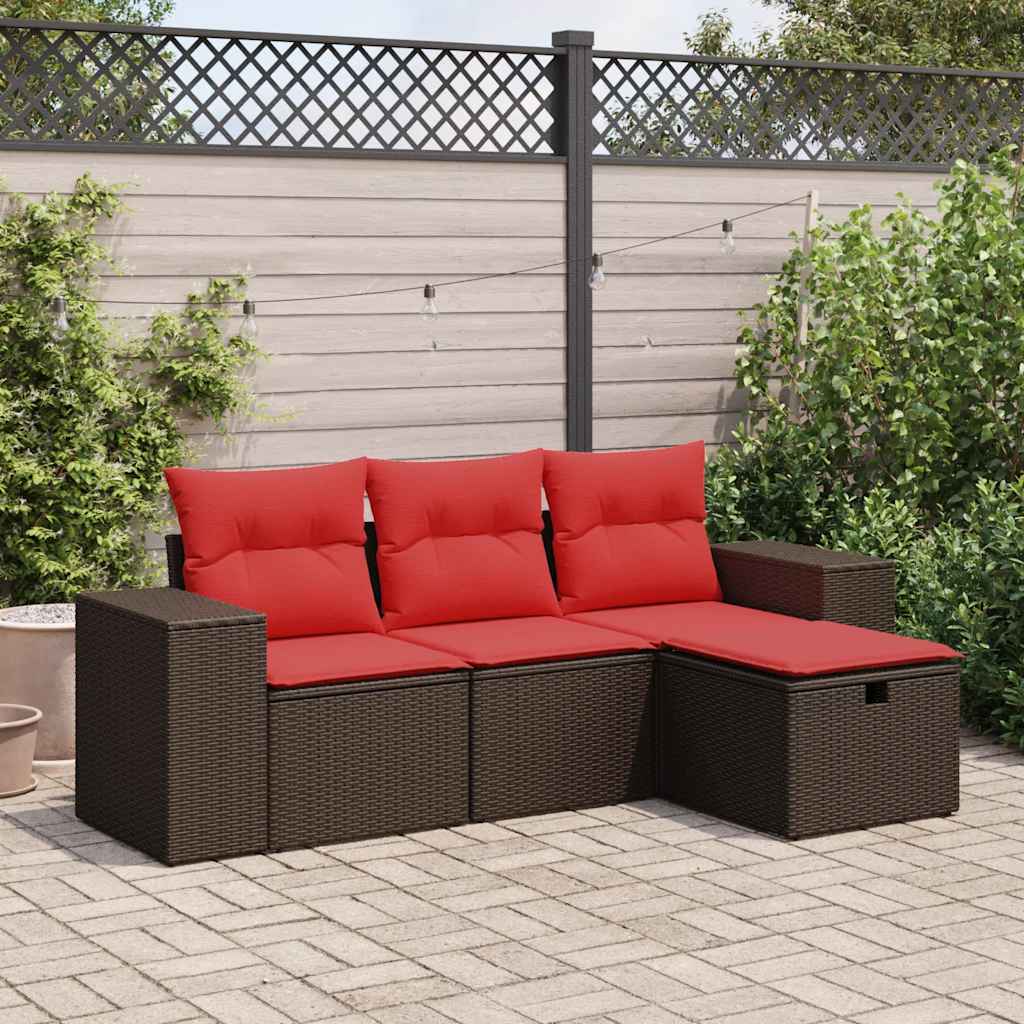 4 részes barna polyrattan kerti ülőgarnitúra párnákkal