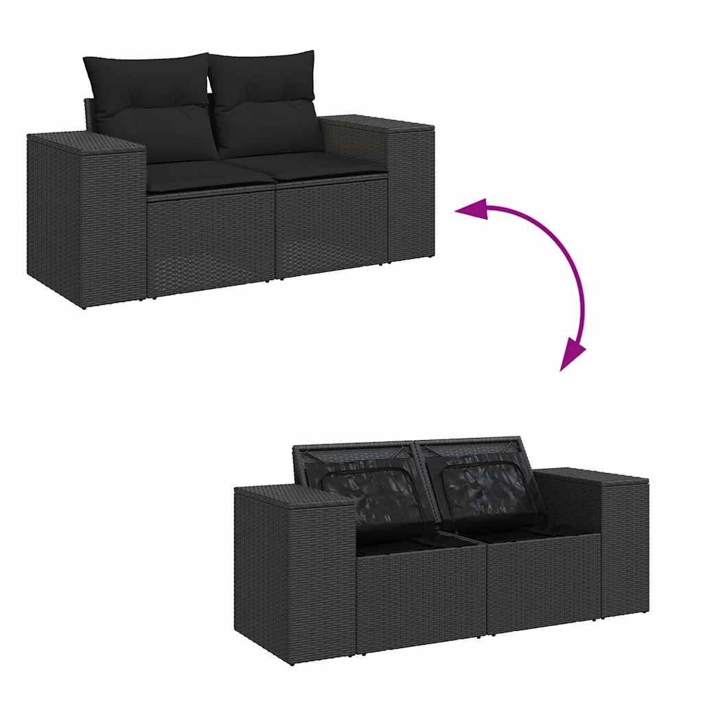 5 részes fekete polyrattan kerti kanapészett párnákkal
