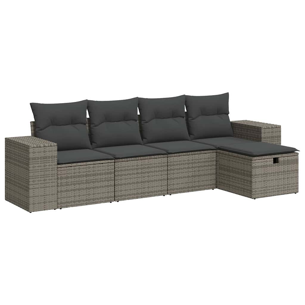 5 részes szürke polyrattan kerti ülőgarnitúra párnákkal