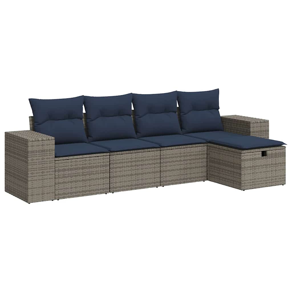 5 részes szürke polyrattan kerti ülőgarnitúra párnákkal