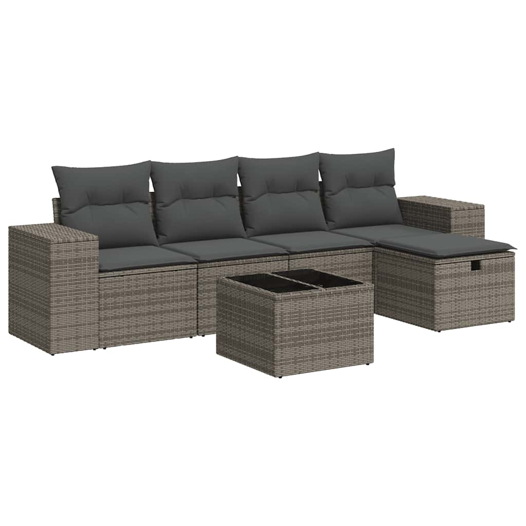 6 részes szürke polyrattan kerti ülőgarnitúra párnákkal