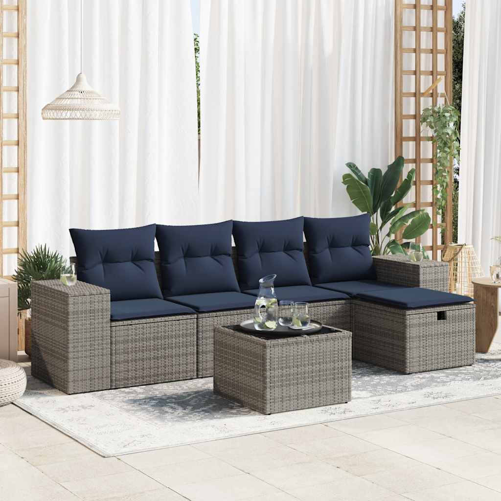 6 részes szürke polyrattan kerti ülőgarnitúra párnákkal