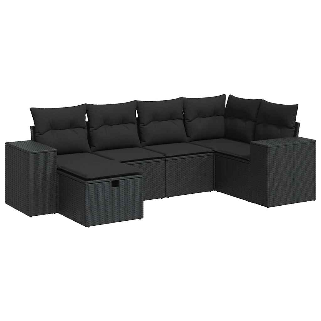 6 részes fekete polyrattan kerti ülőgarnitúra párnákkal