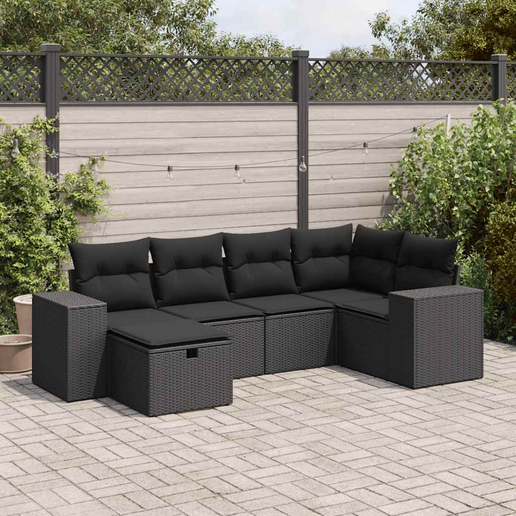 6 részes fekete polyrattan kerti ülőgarnitúra párnákkal