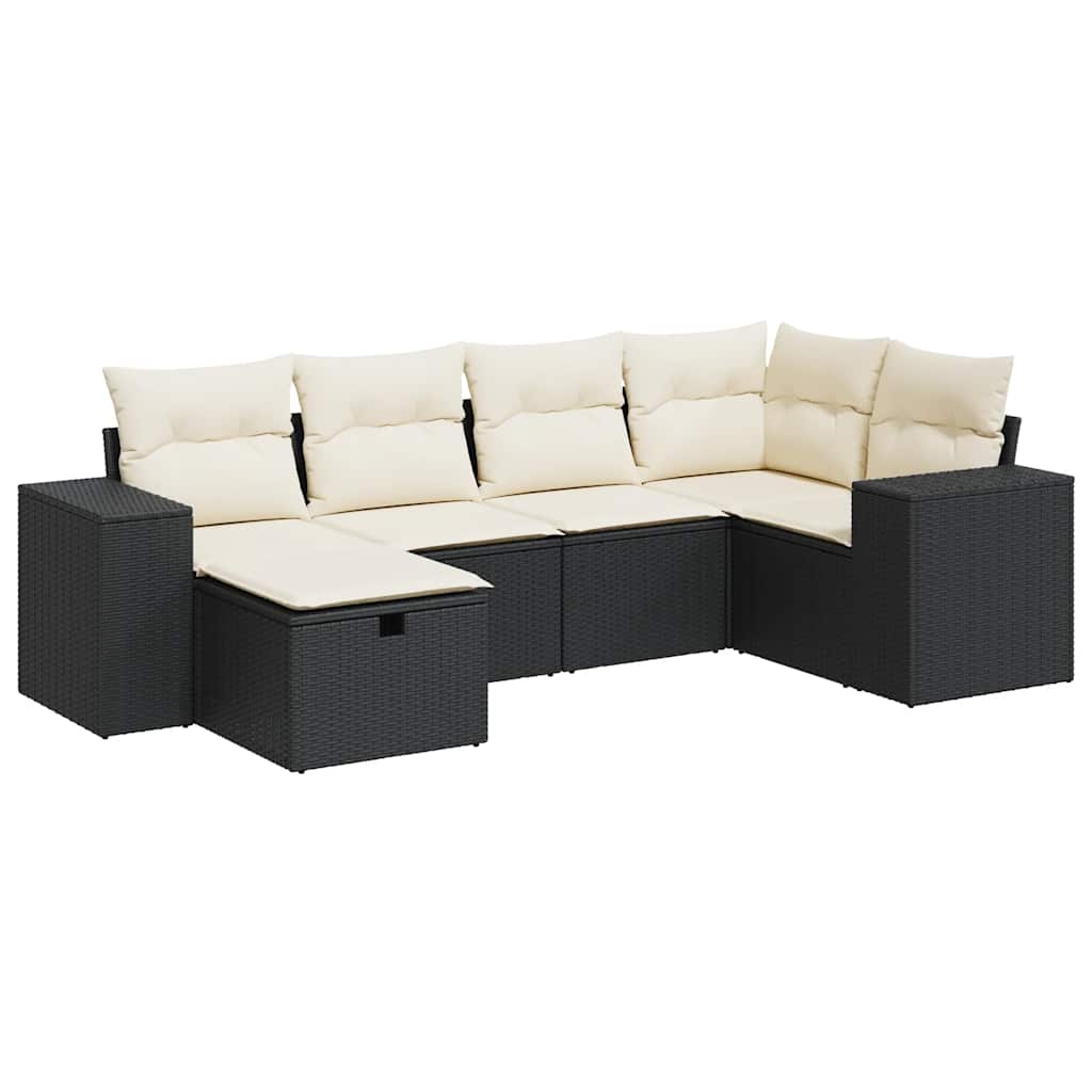 6 részes fekete polyrattan kerti ülőgarnitúra párnákkal