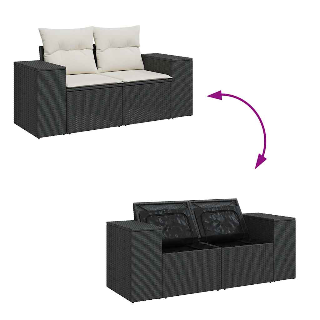 6 részes fekete polyrattan kerti ülőgarnitúra párnákkal