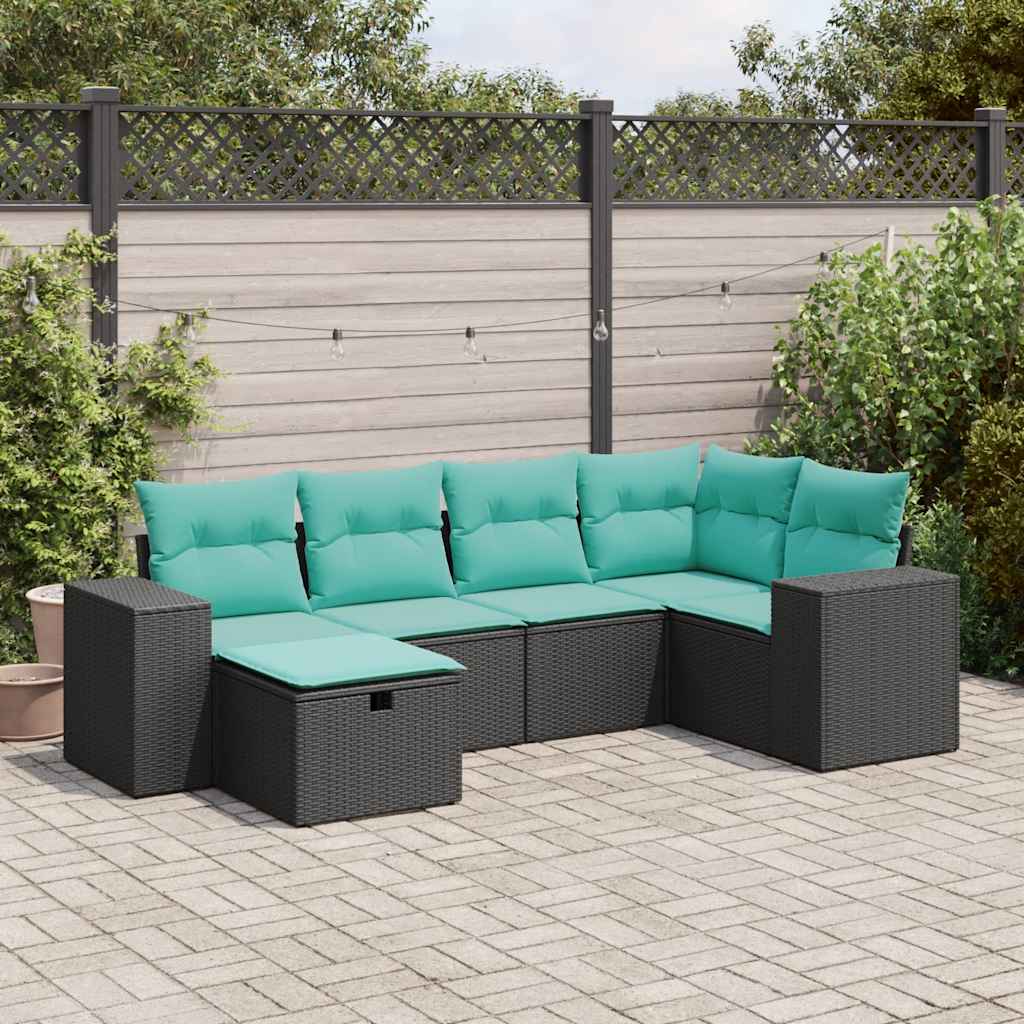 6 részes fekete polyrattan kerti ülőgarnitúra párnákkal