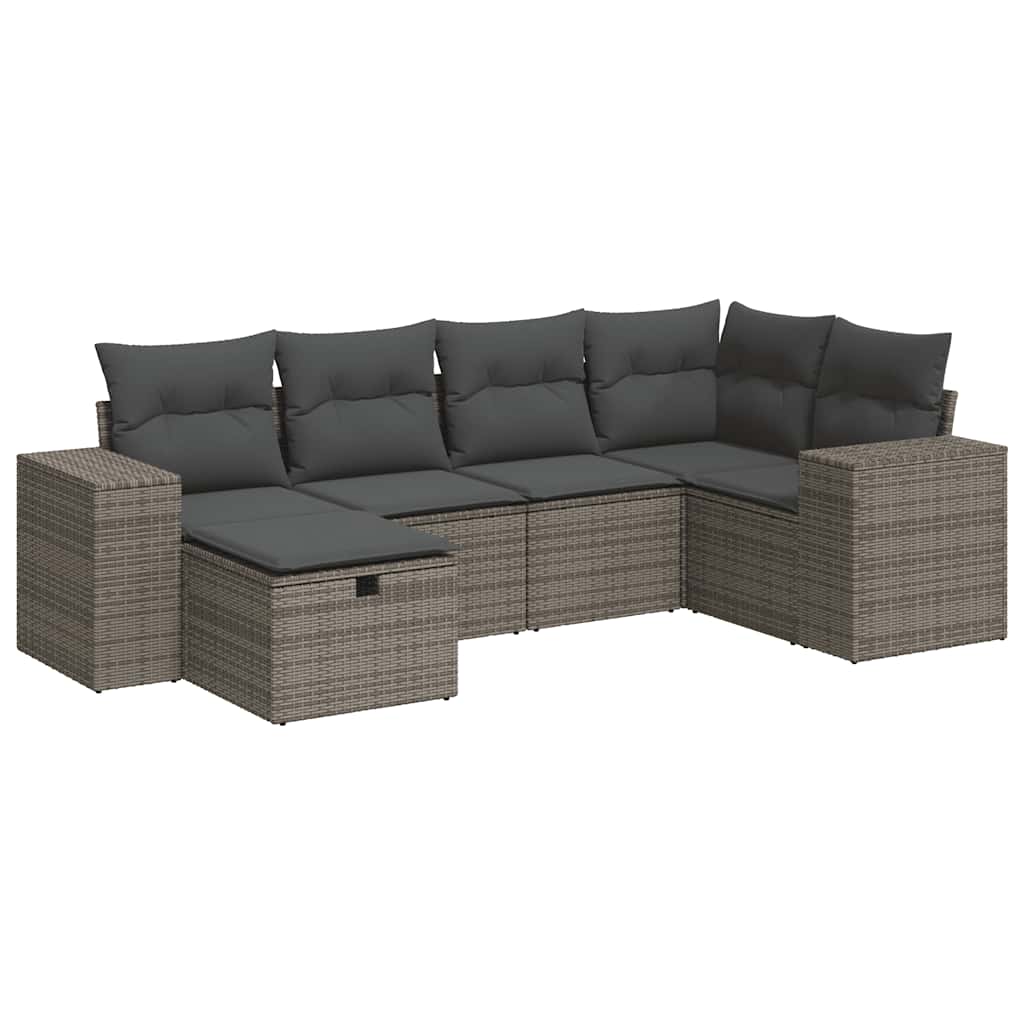 6 részes szürke polyrattan kerti ülőgarnitúra párnákkal