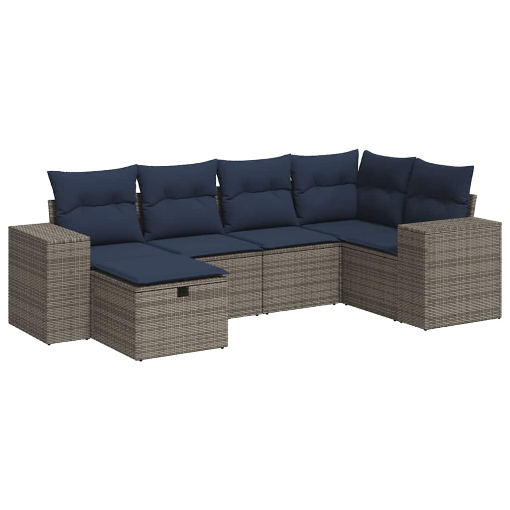 6 részes szürke polyrattan kerti ülőgarnitúra párnákkal