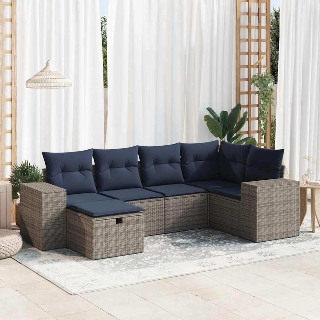 6 részes szürke polyrattan kerti ülőgarnitúra párnákkal