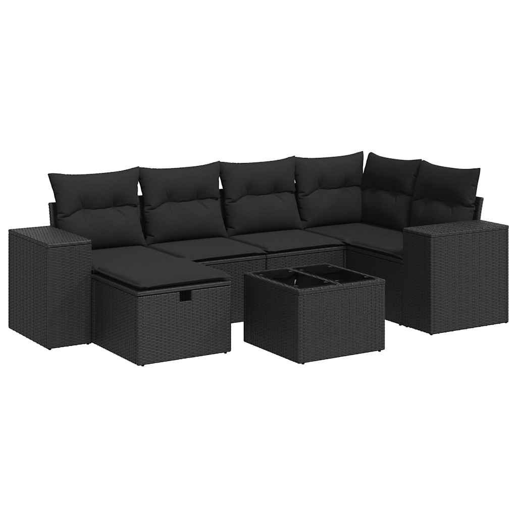 7 részes fekete polyrattan kerti ülőgarnitúra párnával