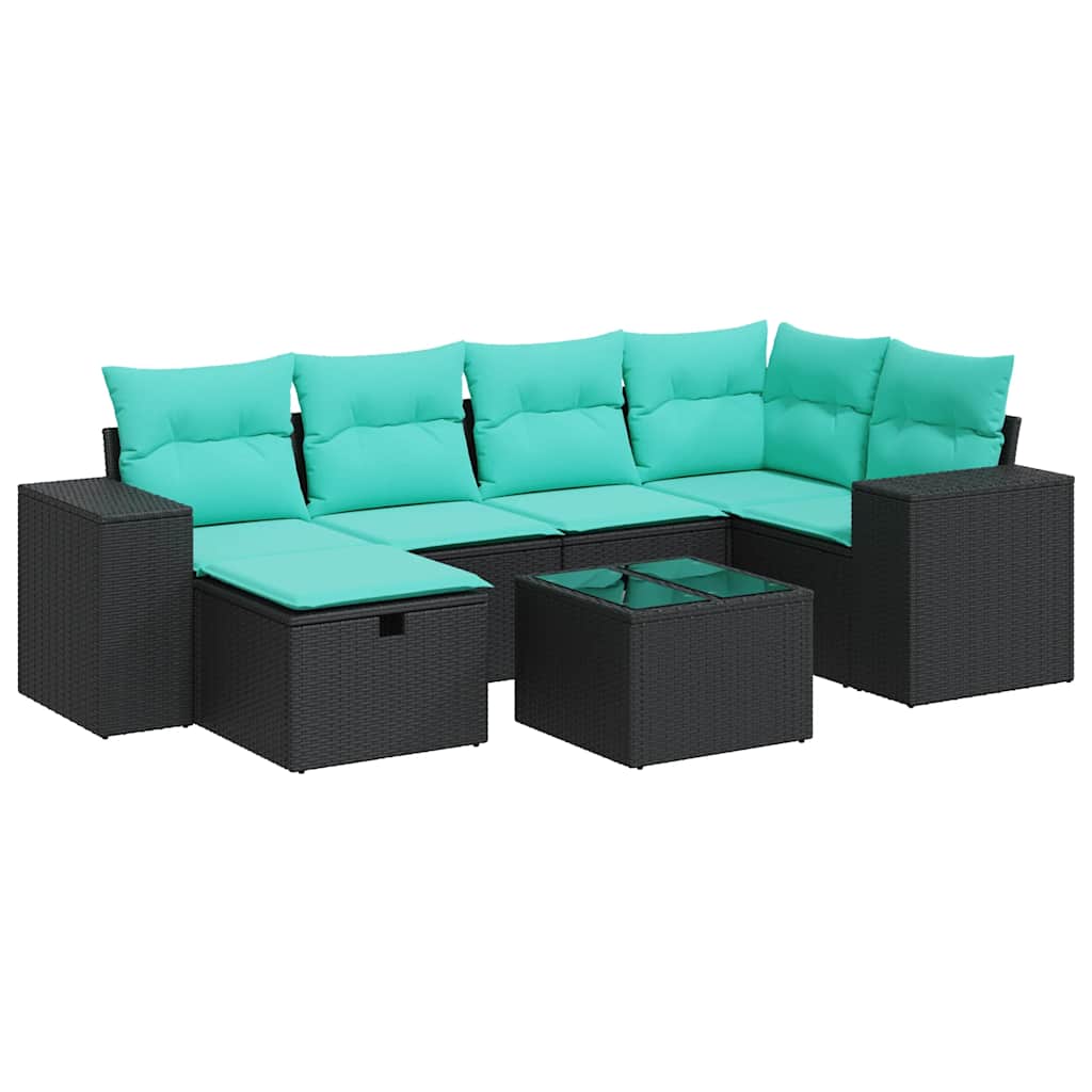 7 részes fekete polyrattan kerti ülőgarnitúra párnával