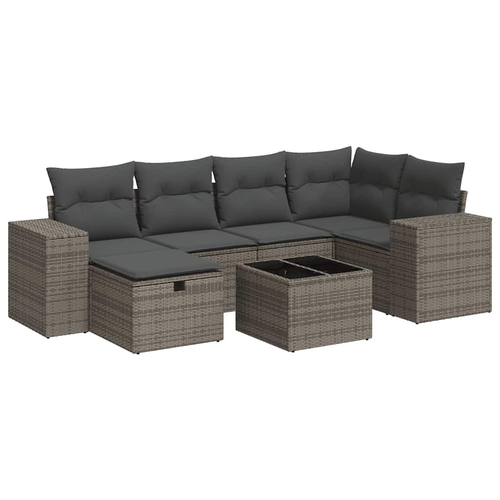 7 részes szürke polyrattan kerti ülőgarnitúra párnákkal