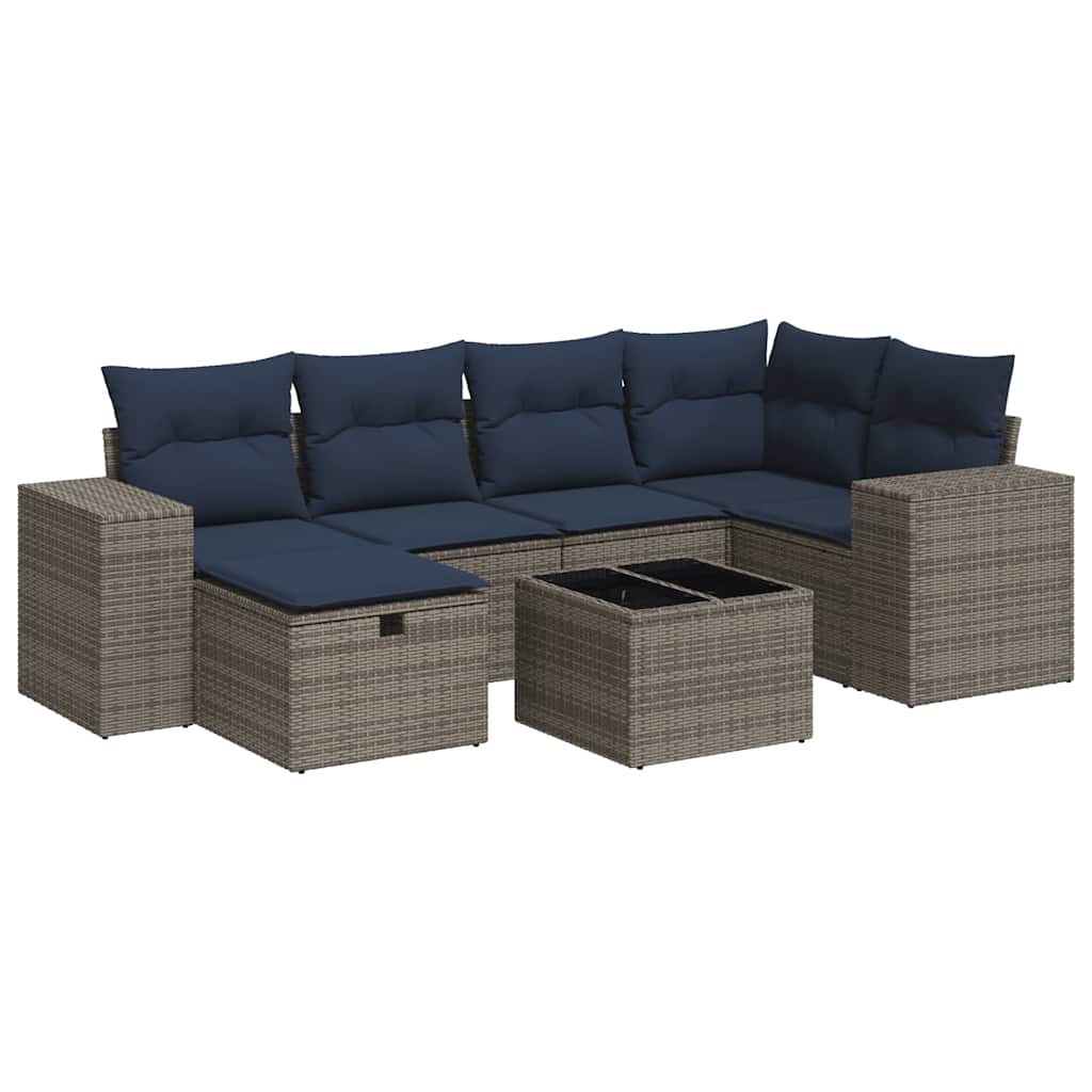 7 részes szürke polyrattan kerti ülőgarnitúra párnákkal