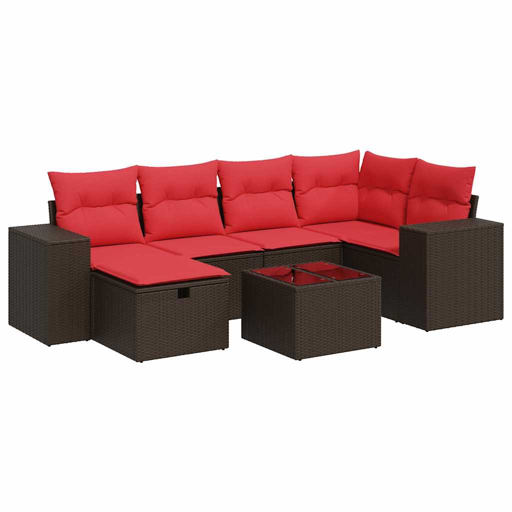 7 részes barna polyrattan kerti ülőgarnitúra párnákkal