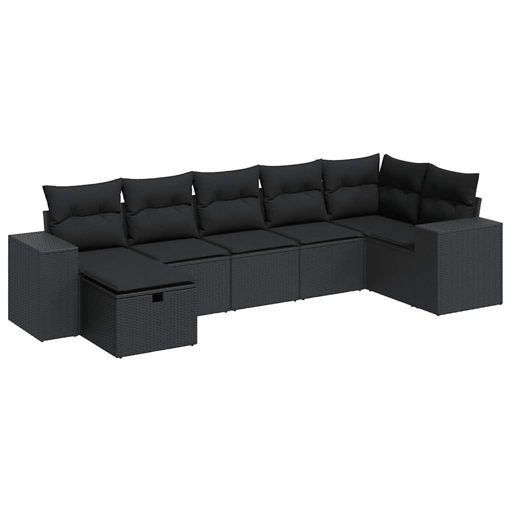 7 részes fekete polyrattan kerti ülőgarnitúra párnával