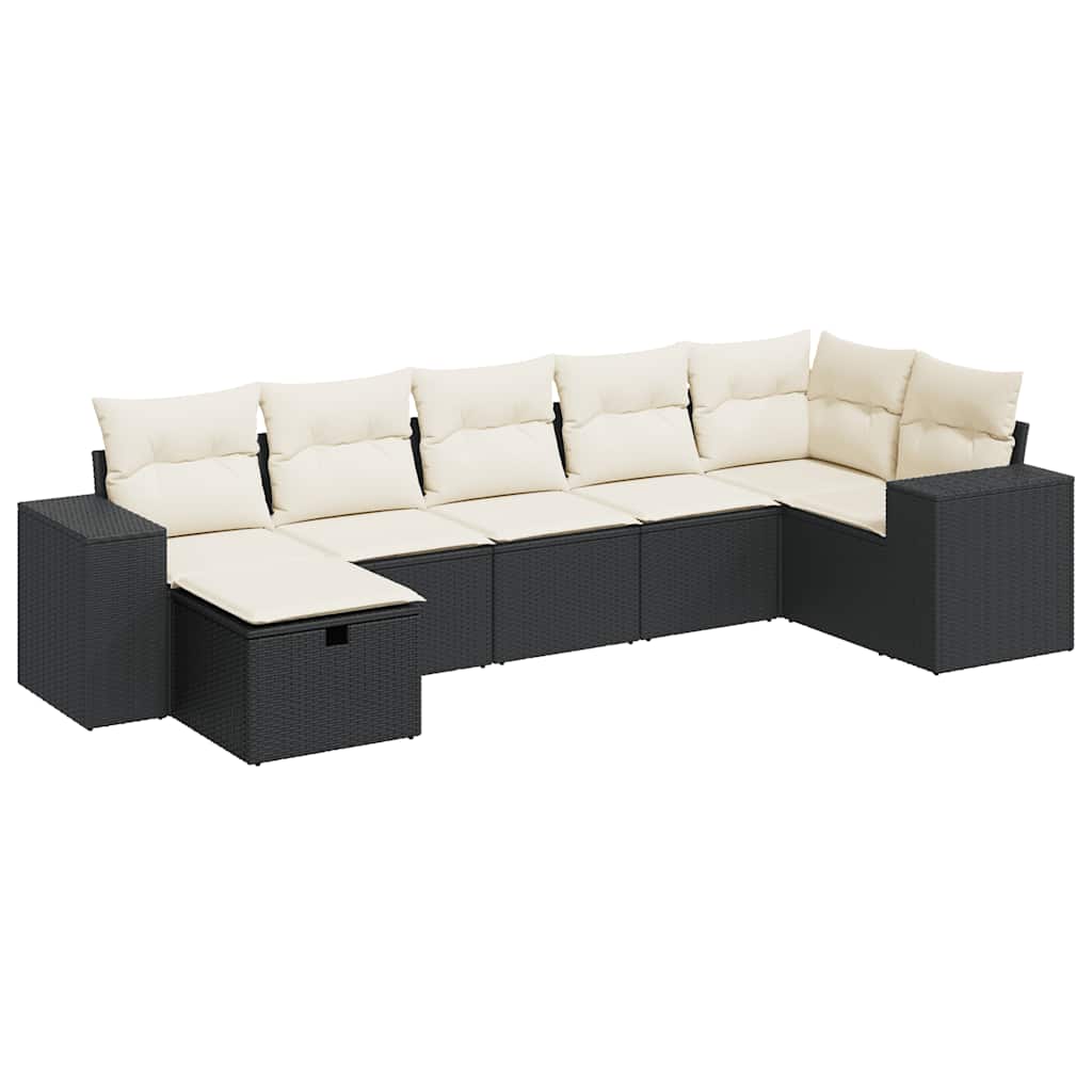 7 részes fekete polyrattan kerti ülőgarnitúra párnával