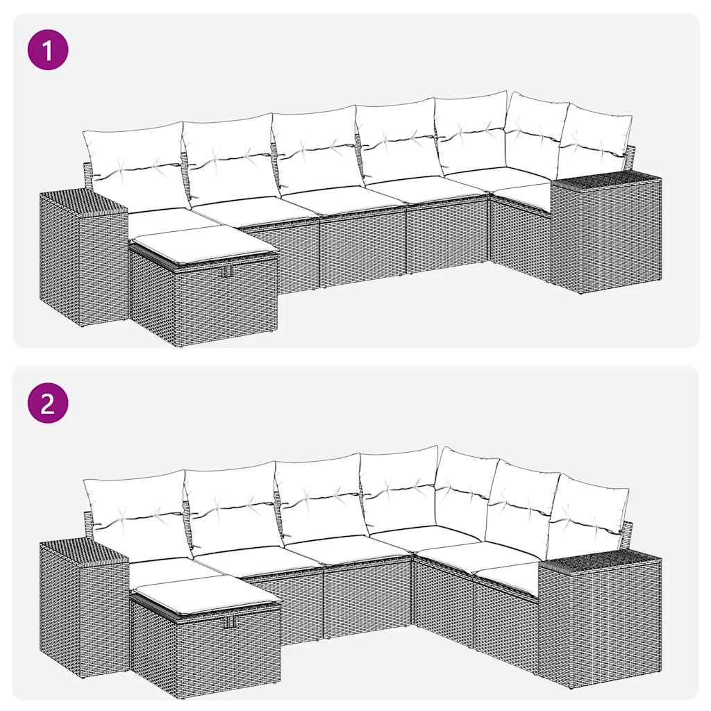 7 részes fekete polyrattan kerti ülőgarnitúra párnával