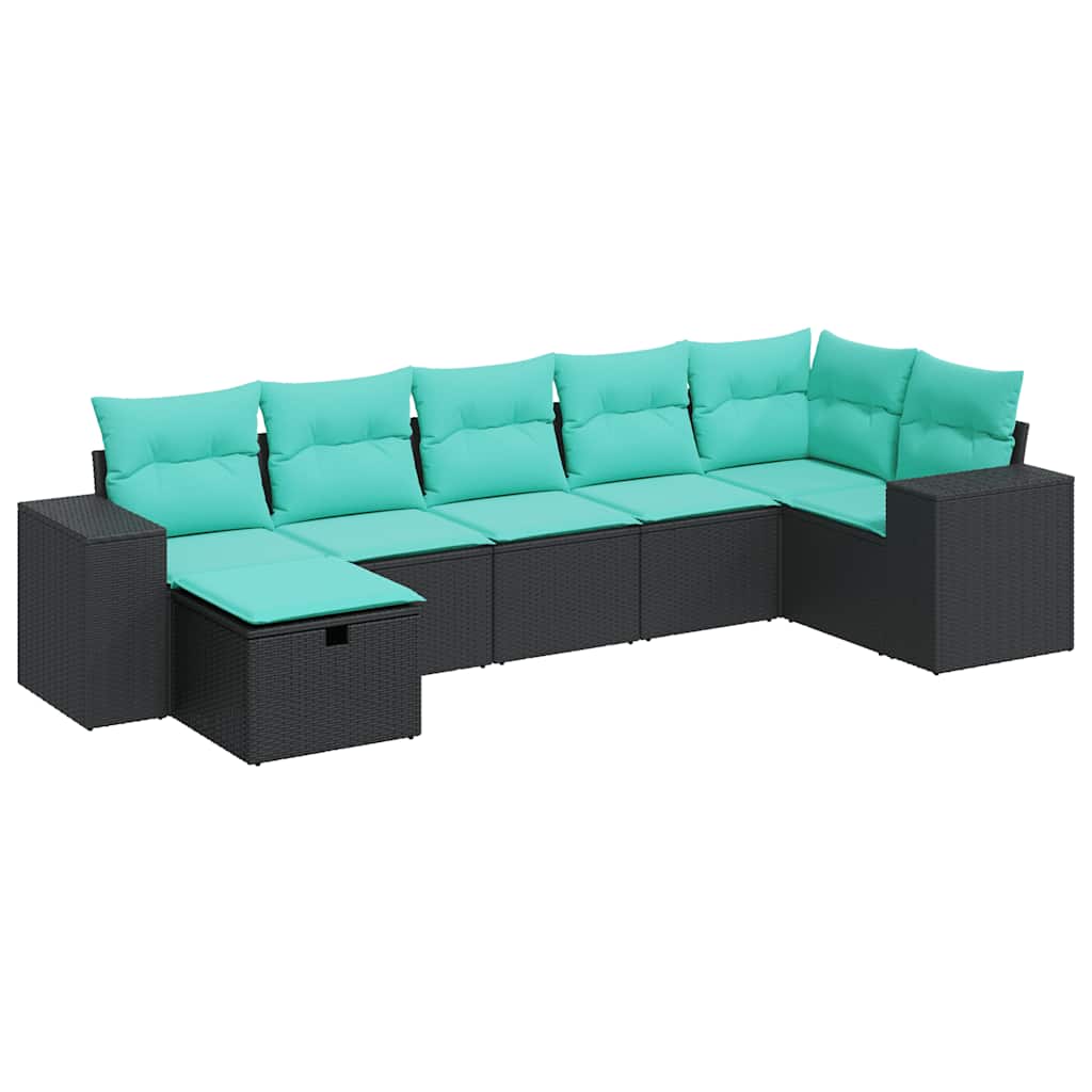 7 részes fekete polyrattan kerti ülőgarnitúra párnával