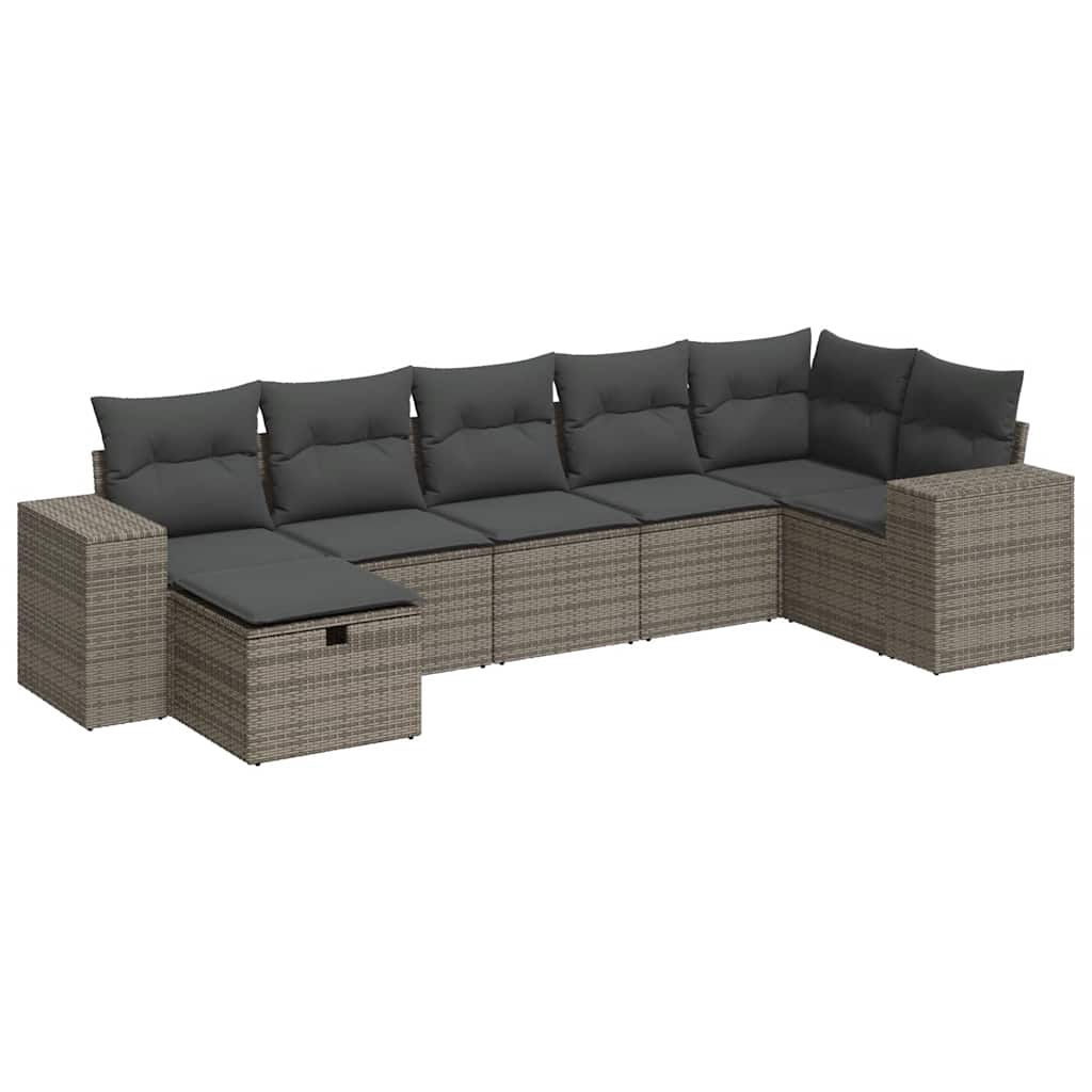 7 részes szürke polyrattan kerti ülőgarnitúra párnákkal