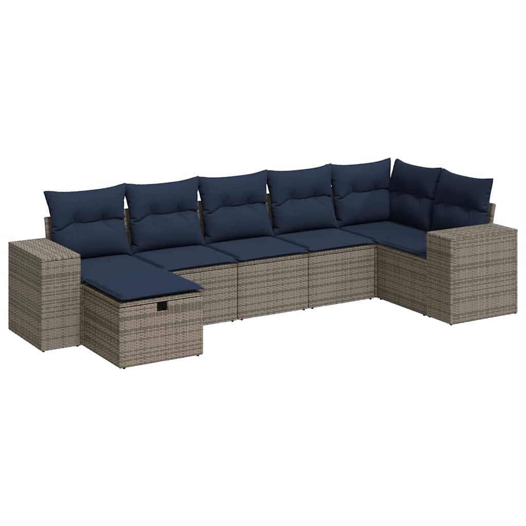 7 részes szürke polyrattan kerti ülőgarnitúra párnákkal