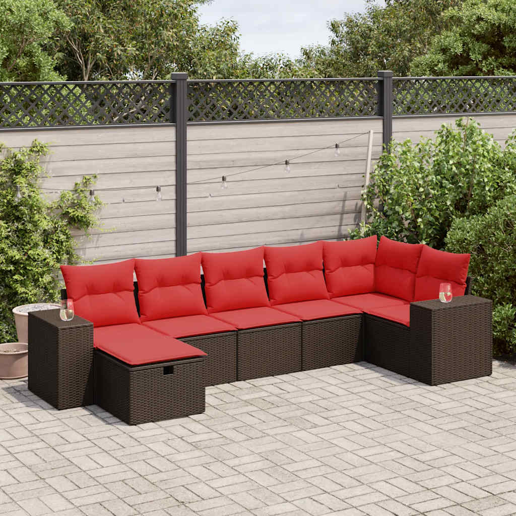 7 részes barna polyrattan kerti ülőgarnitúra párnákkal