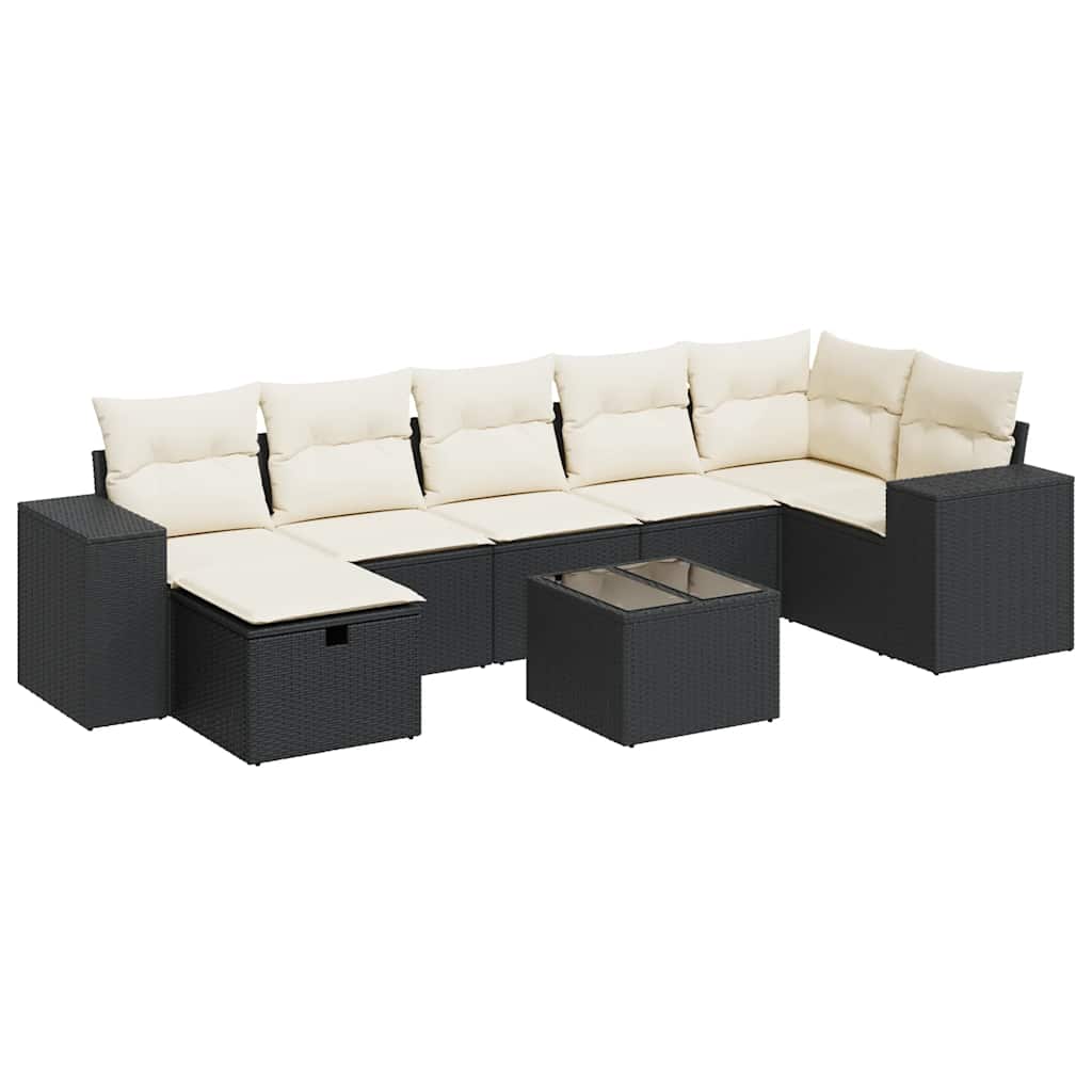 8 részes fekete polyrattan kerti ülőgarnitúra párnákkal
