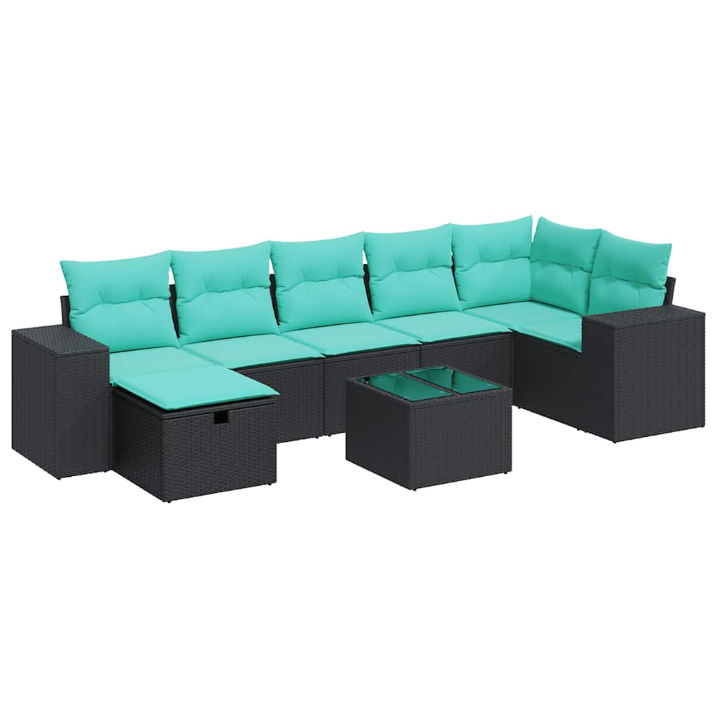 8 részes fekete polyrattan kerti ülőgarnitúra párnákkal