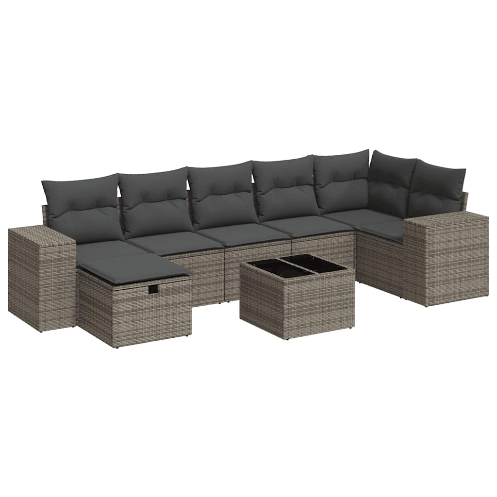8 részes szürke polyrattan kerti ülőgarnitúra párnákkal