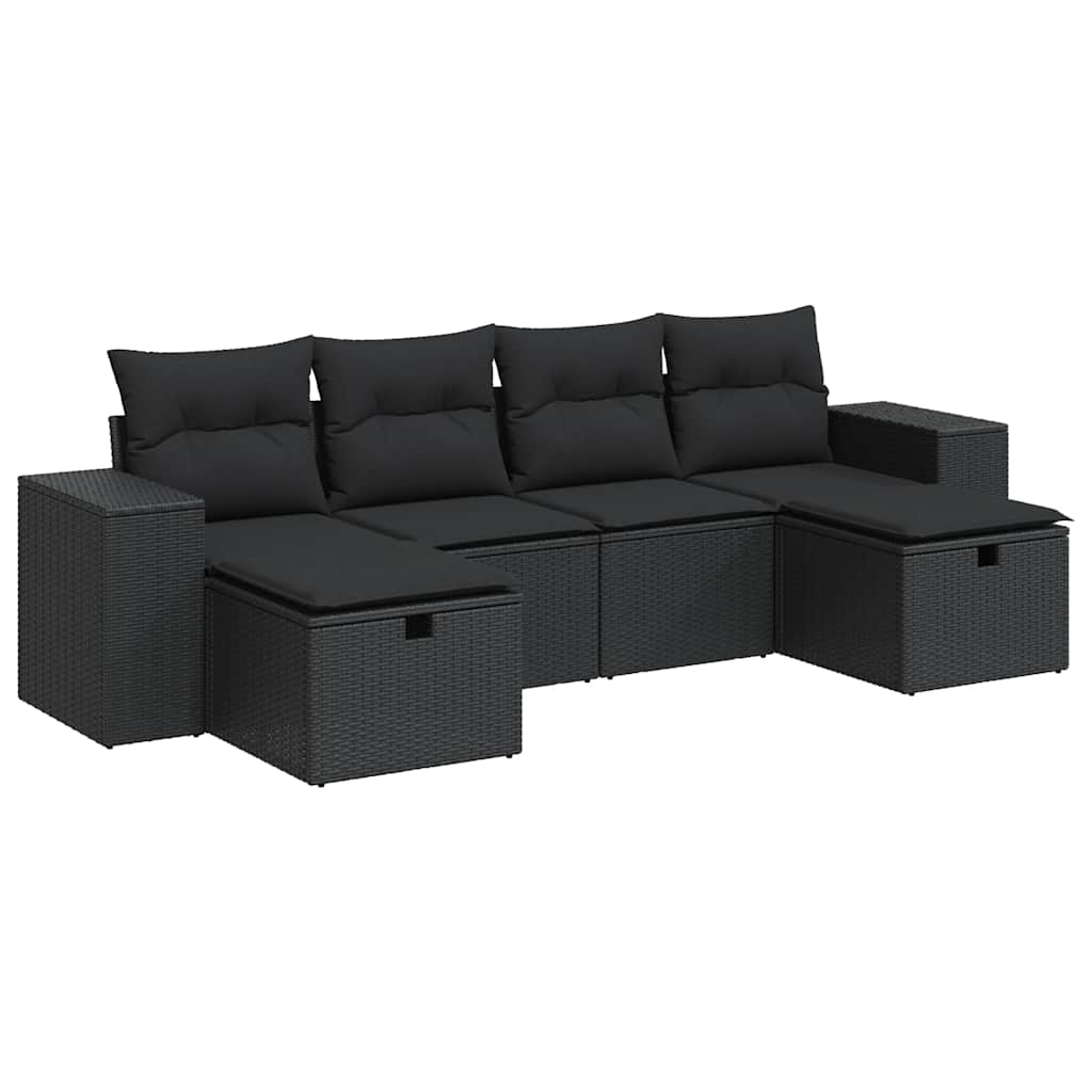 6 részes fekete polyrattan kerti ülőgarnitúra párnákkal
