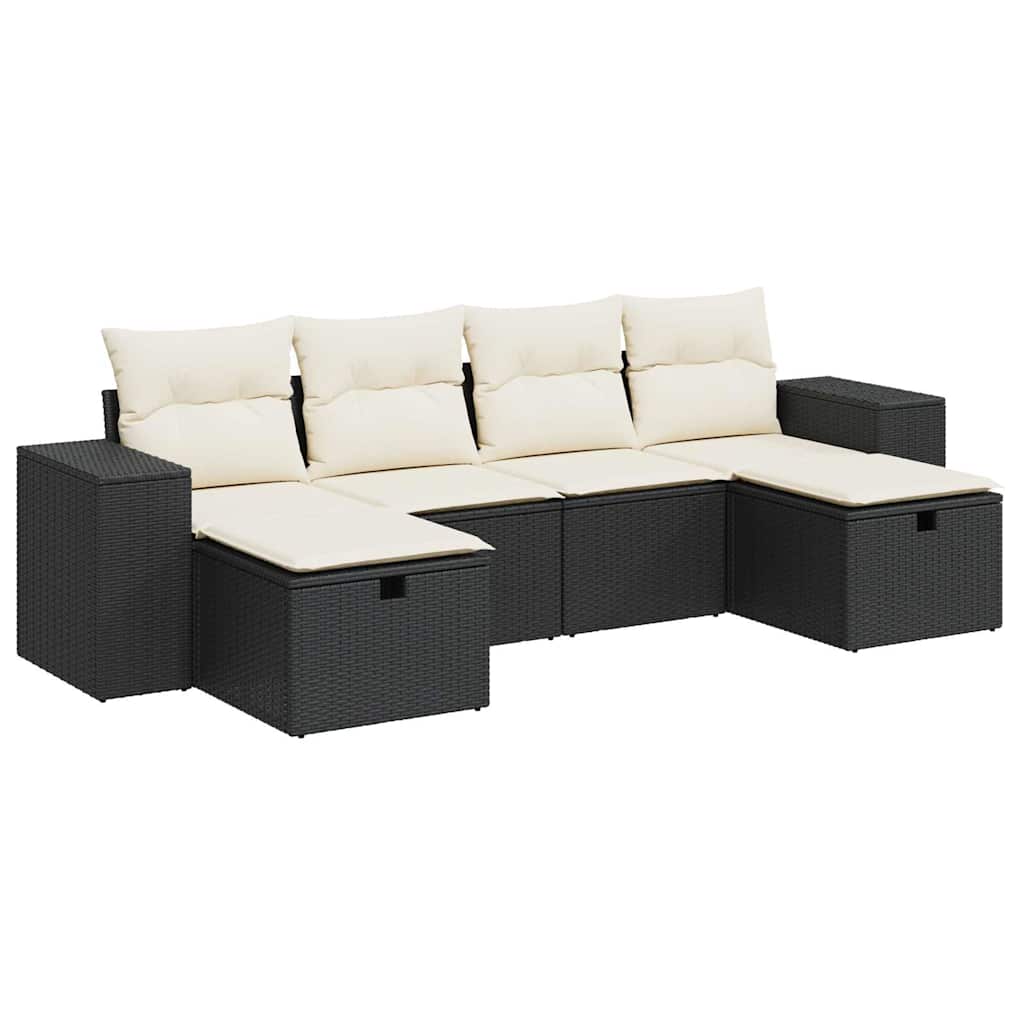 6 részes fekete polyrattan kerti ülőgarnitúra párnákkal
